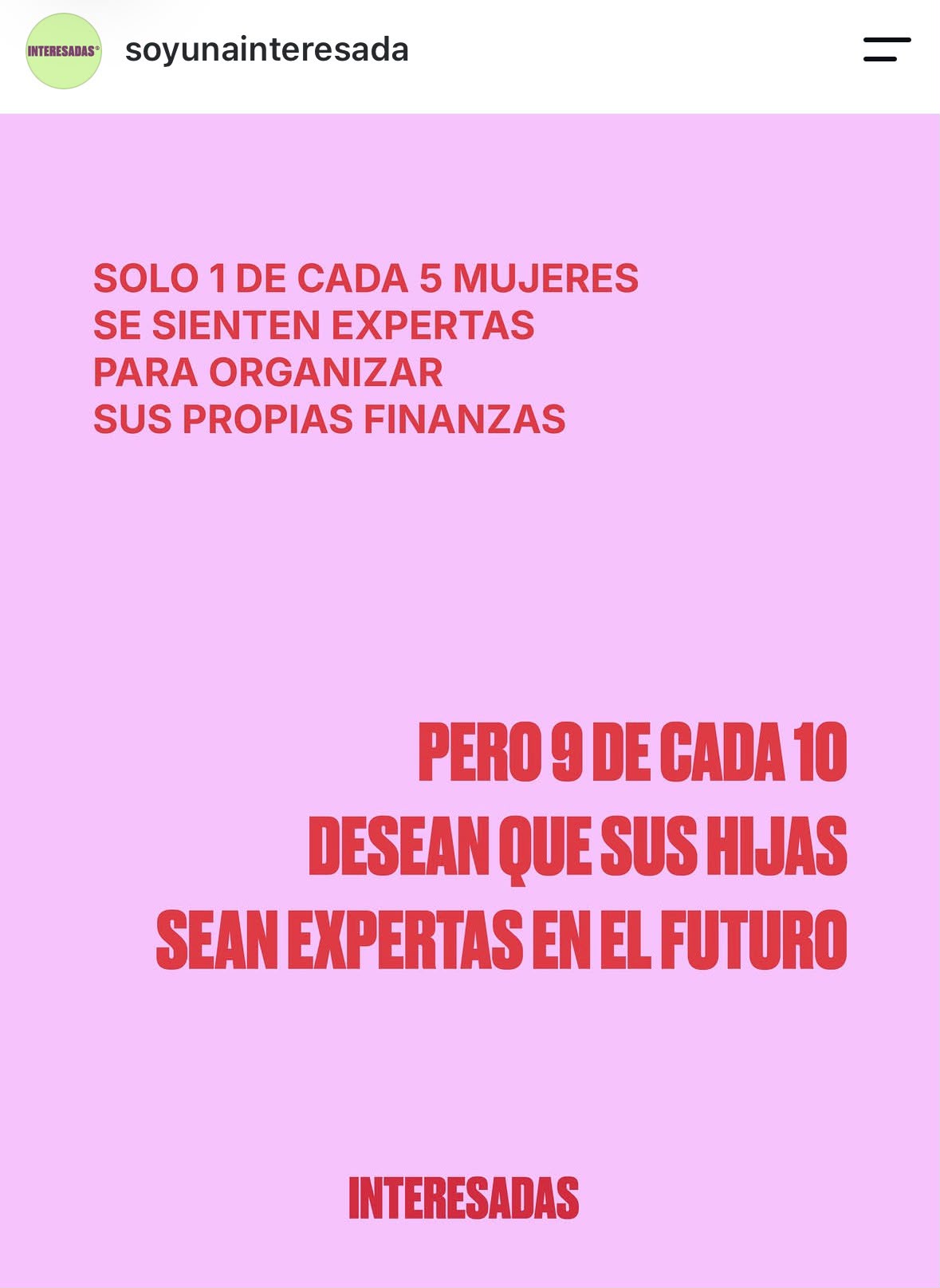 Captura completa de Instagram de Interesadas sobre educación financiera de madres e hijas
