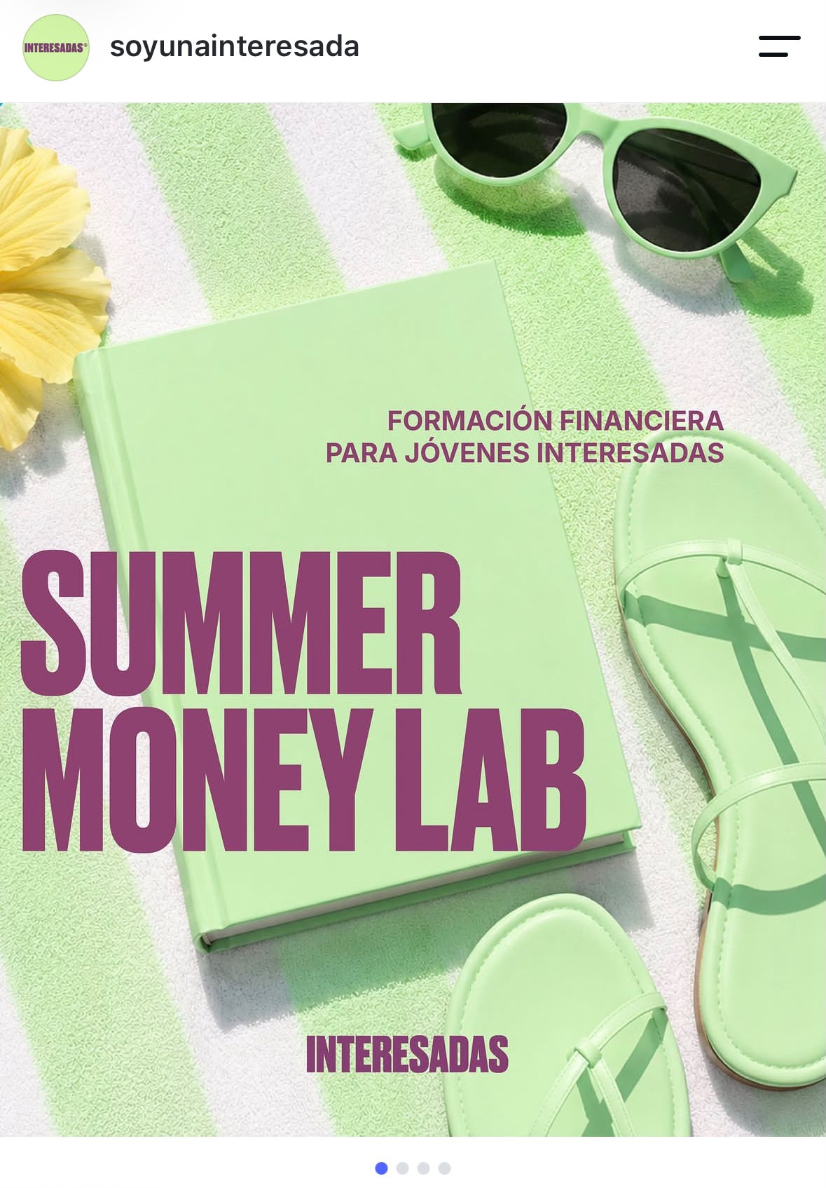 Captura completa de Instagram de Summer Money Lab para jóvenes interesadas